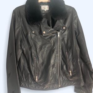 Sipos - 100% lamb leather jacket in black with zipper and lightning bolt detail